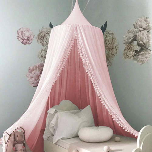 Kids Baby Bed Canopy Mosquito Net Princess Bedcover Lace Bed Curtain Bedding Dome Cribs Room Decor,Pink