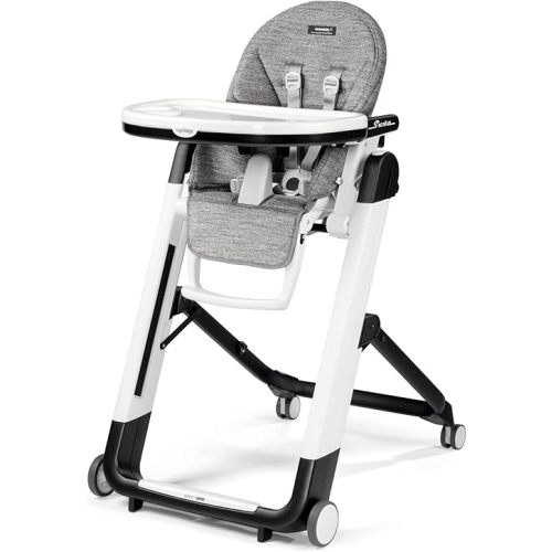 Peg Perego Siesta, Grow with Baby Folding High Chair & Recliner, Height Adjustable, Quick Clean & Easy Push Wheels for Babies & Toddlers, Made in Italy, Wonder Grey (Grey)