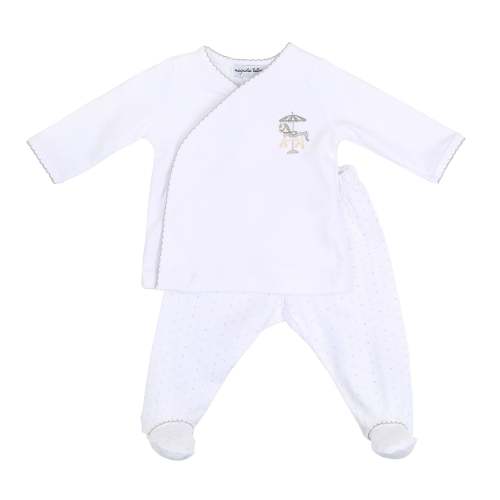 Carousel Embroidered X-Tee Footed Pant Set - Silver