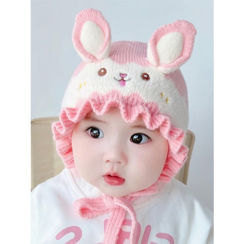 1pc Baby Ear Hat, Cute & Adorable, New Winter Style, Suitable For Infant Boy And Girl Newborn, Knitted Knitted Cap
