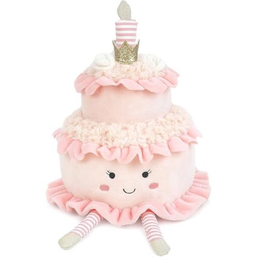 MON AMI Layer Cake Plush Toy - Soft & Adorable Two-Tier Dessert Stuffed Animal, Whimsical Birthday Cake with Textured Fur Frosting, Playful Striped Legs & Candle, Cozy & Colorful for Kids & Collectors