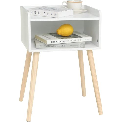 MaxSmeo White Nightstand, Small Bed Side Table for Small Spaces,Mid Century Modern Nightstand End Table with Storage and Solid Wood Legs for Bedroom Living Room(White)