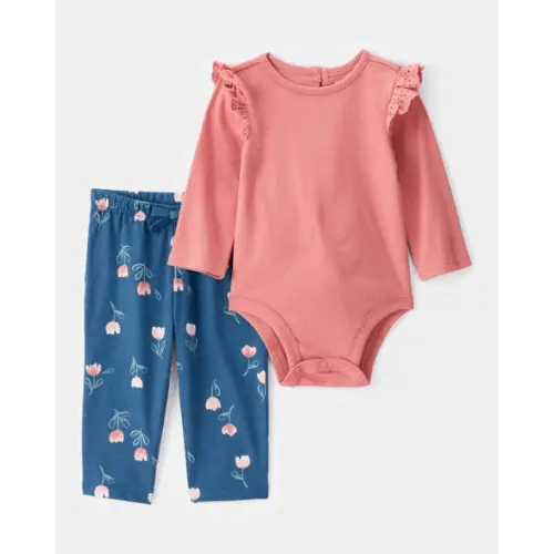 Baby Girl 2-Piece Long-Sleeve Floral Long-Sleeve Bodysuit Pant Set - Pink/Blue | Carter's