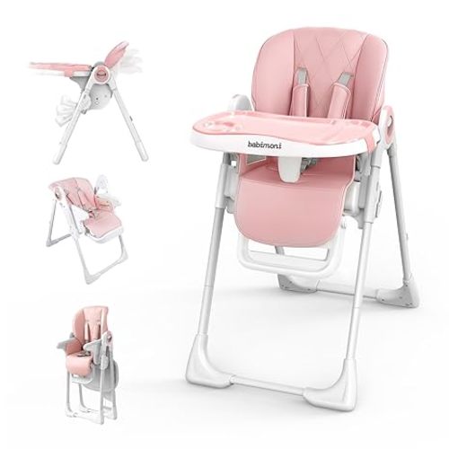 babimoni Baby High Chair, Foldable Feeding Chair for Babies & Toddlers | 4-in-1 Convertible;7 Height Settings;Reclining Seat;Easy-Clean Tray;5-Point Harness