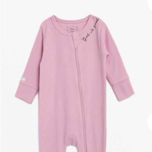 Solid Mauve PJ Footless Onesie Ribbed Cotton-Bamboo Blend