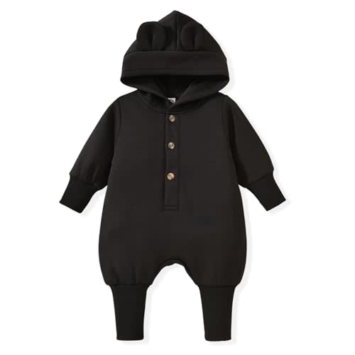 KOZBY Unisex Baby Hooded Jumpsuit Infant Boy Girl Long Sleeves Romper Fall Winter Spring Outfits Preemie-18 Months