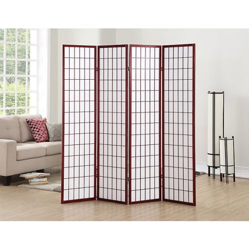 Roundhill Furniture Oriental Shoji 4 Panel Screen Room Divider, Cherry