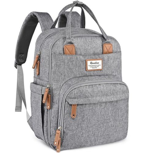 RUVALINO Large Diaper Bag Backpack, Multifunction Travel Maternity Baby Changing Bags, Gray