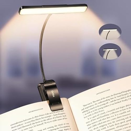 Gritin 2026 Gen 2 Book Light for Reading- 32 Eye Caring Full Spectrum LED, 5 Colors & 5 Brightness, Adjustable Wide/Narrow Beam, Upgrade 1500mAh Long-Lasting Rechargeable Clip on Light for Book Lovers