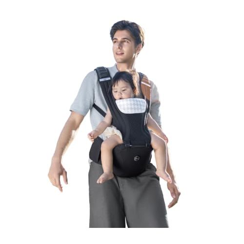 HBR German IGR-Certified Baby Carrier with Hip Seat, Less Shoulder Pressure | 6-in-1 Front-Facing Ergonomic Baby Carrier, Hands-Free Comfort, Newborn to Toddler, Plus Size Friendly, 3D AirMesh, Black