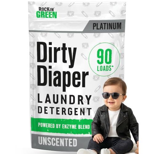 Rockin' Green Laundry Detergent, Plant based, All Natural Laundry Detergent Powder, Vegan and Biodegradable Odor Fighter, Safe for Sensitive Skin (Baby Cloth Diaper 90 Loads Unscented)