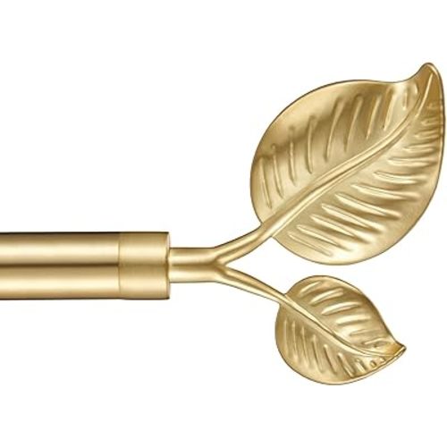 Decorative Curtain Rod with Leaf Finials, 1Inch Diameter 28-48 Inch Adjustable Length Single Drapery Window Rods Telescoping Structure, Warm Gold