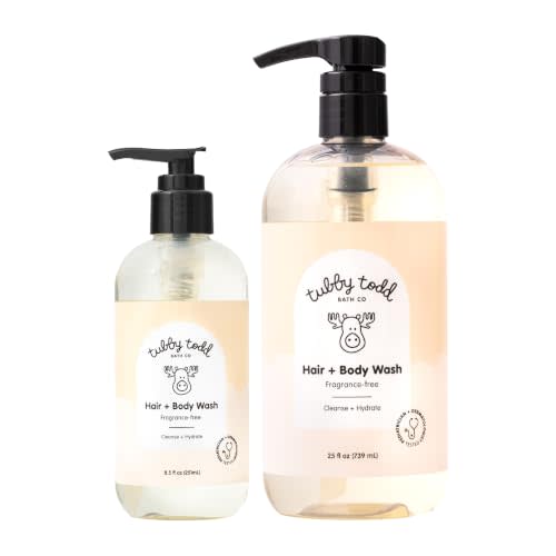 TUBBY TODD Hair + Body Wash, Baby Shampoo and Body Wash | Gentle and Natural, For Newborns, Babies and Toddlers, Non-Toxic, Hypoallergenic, 2 Pack, 8.5 oz and 25 oz, Fragrance-Free
