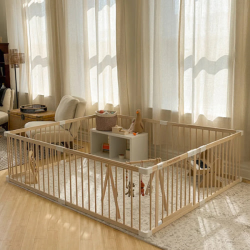 HARPPA Wooden Baby Gate Playpen | Non-Toxic Foldable DIY Adjustable Play Yard for Infants & Toddlers – Natural Finish Baby Fence for Small & Large Spaces