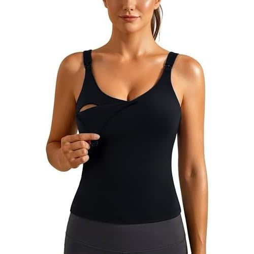 Ecavus Nursing Tank Top with Built-in Bra – Full Length Nursing Bra for Breastfeeding Workout Longline Nursing Sport Bra