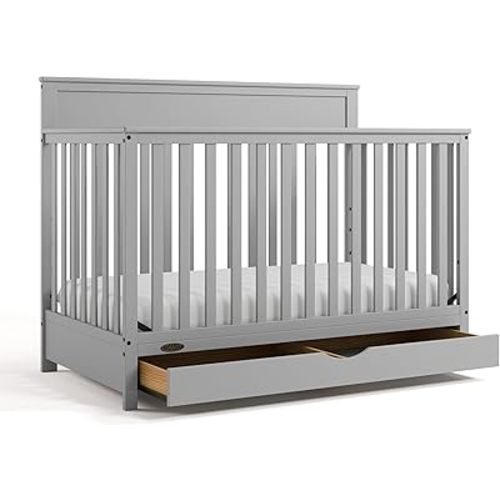 Graco Shiloh 5-in-1 Convertible Crib with Drawer – GREENGUARD Gold Certified Baby Crib Crafted from Wood, Converts to Toddler Bed, Daybed, and Full-Size Bed, Pebble Gray