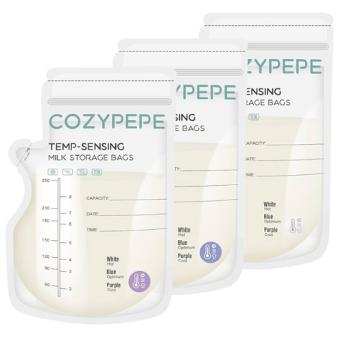 100 Pcs Breastmilk Storage Bags, 8Oz Breast Milk Storing Bag with Pour Spout, Temperature-Sensing Color Change Milk Bag for Convenient Breastfeeding, No Leak Presterilized for Freezer