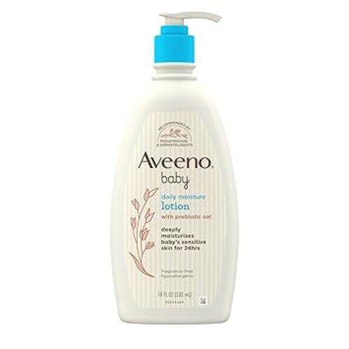 Aveeno Baby Daily Moisture Body Lotion for Sensitive Skin, Hypoallergenic Moisturizing Baby Lotion with Nourishing Oatmeal to Deeply Moisturize Baby's Skin, Fragrance-Free, 18 fl. oz