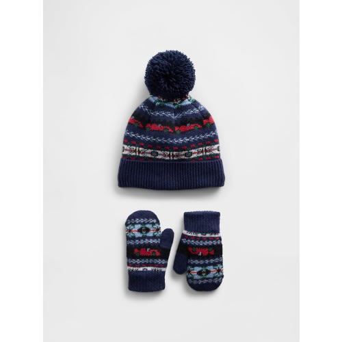 Baby & Toddler Fair Isle Pom Beanie & Mittens Set
