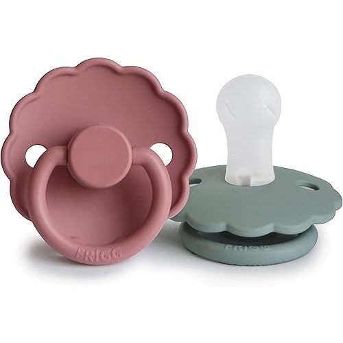 FRIGG Daisy SilkySoft Silicone Baby Pacifier | Made in Denmark | BPA-Free (Dusty Rose/Lily Pad, 0-6 Months)