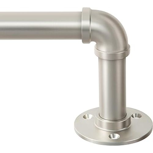 Zeerobee Curtain Rods for Windows 32 to 48, 1 Inch Industrial Wrap Around Curtain Rod, Indoor/Outdoor Room Divider Adjustable Drapery Pole, 32"-48", Brushed Nickel