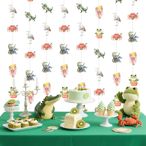 Cheereveal 8 Pieces Bayou Theme Garland Streamers, Crocodile Lobster Hanging Bunting Ceiling Banners, Swamp Safari Animals Jungle Theme Birthday Baby Bridal Shower Bachelorette Wedding Party Supplies