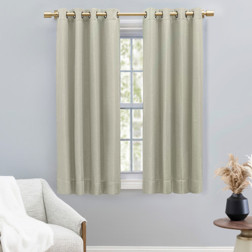Ricardo Trading Grasscloth Lined Grommet Window Panel Curtain w/Wand - Sliver Sage, 54"W X 45"L