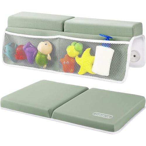 beiens Bath Kneeler and Elbow Rest Pad Set - 1.5'' Comfortable Baby Bath Kneeler Pads, Thick Quick Dry Kneeling Pad Support for Knee& Arm, Large Bathtub Mat with Toy Organizer for Happy Baby Bath Time