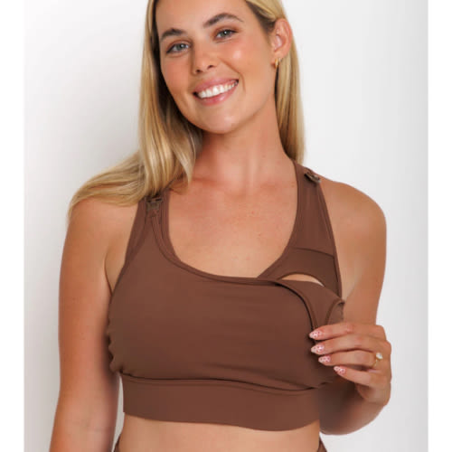 NURSING SPORTS BRA - HIGH VELOCITY MAXIMUM SUPPORT - HOT CHOCOLATE – Kiss Active