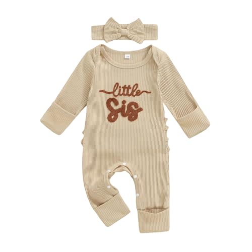 allshope Infant Baby Girl Fall Outfit Sweatshirt Romper Little Sister Lil Sis Long Sleeve Jumpsuit Newborn Clothes