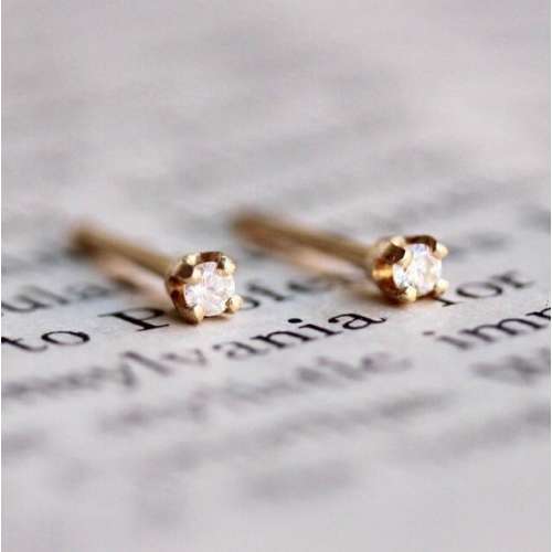 14K Gold Tiny Diamond Studs, Diamond Studs, Second Hole Studs, Dainty Studs, Solid Gold, Real Gold, Four Prong Stud, Minimal Jewelry