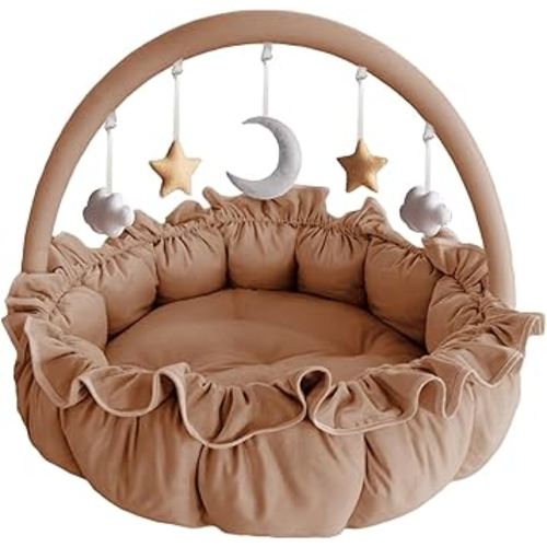 3-in-1 Baby Play Gym, Baby Play Mats for Floor, Plush and Thick Tummy Time Mat with 5 Sensory Toys for Infants, Large Babies Activity Center for Newborn Baby Shower Gift, Ball Pit, Pet Cushion