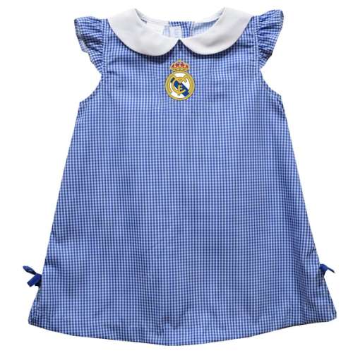 Real Madrid Vive La Fete Girls Infant Mini Check Pattern A-Line Dress - Royal
