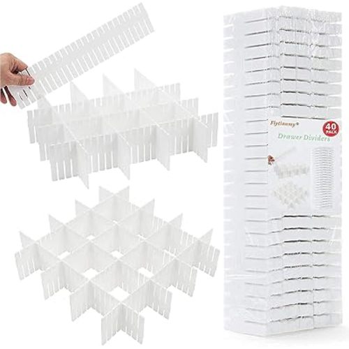 40Pcs Drawer Dividers, Adjustable Drawer Organizer for Socks, Underwear, Makeup, Can Help Tidy Kitchen, Bedroom, Dresser White