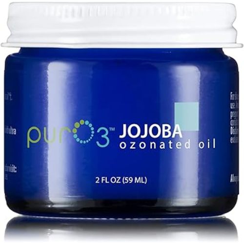 PurO3 Ozonated Jojoba Oil – Pure, Natural, Organic Skincare for Face & Body – Oxygenated Healing Lotion, Moisturizer & Beauty Cream in a Glass Jar – O3 Therapy Salve, 2 oz
