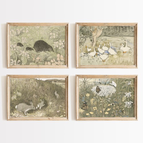 Woodland Animal Prints: Vintage Nursery Decor, Rustic Farmhouse Wall Art, Digital Download