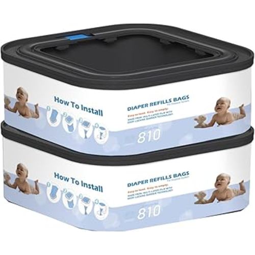 2 Packs Jumbo Square Refills Disposal Bags Refill Compatible with Diaper Genie Compact and Select Pails (Not Fit Classic Version Pails), Hold Up to 810 Newborn-Sized Diapers Per Refill