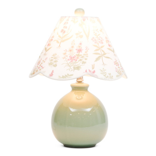 18.75in Printed Ceramic Table Lamp With Linen Scalloped Shade | Bedroom | Marshalls