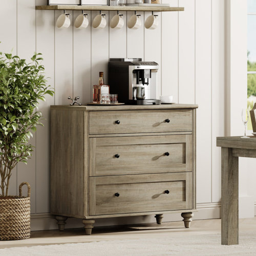 Harper Orchard Ariv Farmhouse Buffet Cabinet, Sideboard For Dining Room with 3 Drawers, Rustic White & Reviews | Wayfair