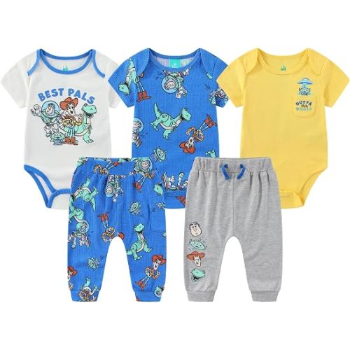 Disney Toy Story Baby Boys Bodysuit and Pants 5 Pc Set for Newborn Infants