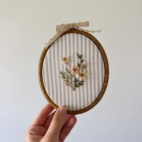 Embroidered Flowers, Nursery Wall Art, Faux Wood Embroidery Hoop, Vintage Home, Nursery Decoration, Baby Girl, New Baby Gift, Baby Shower