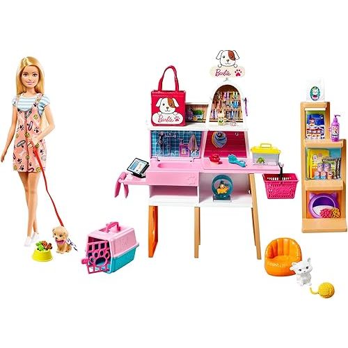 Barbie Doll (11.5-in Blonde) and Pet Boutique Playset with 4 Pets, Color-Change Grooming Feature and Accessories, Great Gift for 3 to 7 Year Olds