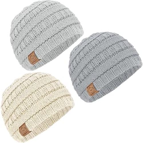 3-Pack Baby Beanies for Boys, Girls - Stretchy Knit Baby Hats, Cute Newborn & Toddler Winter Hat, Soft & Warm Infant Beanie 0-6 Months (Cloud, S)