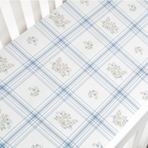 Fleur + Stripe Crib Sheet - Plaid