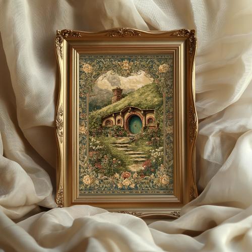 The Shire Art Print: Cozy Earth House Fantasy Cottage