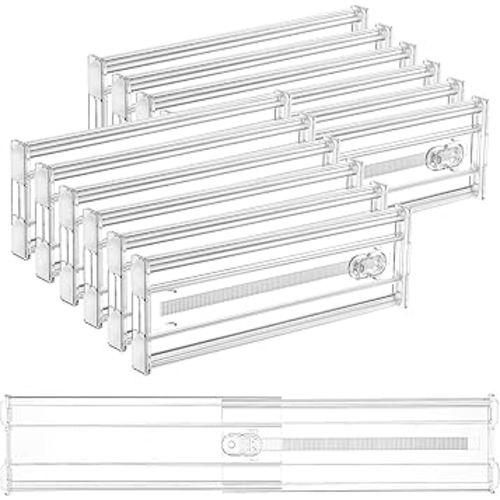 Vtopmart 12 Pack 4" Regular Upgrade Drawer Dividers for Clothes, 12.8"-22.3" Expandable Dresser Drawer Organizer, Clear Plastic Separators for Dresser, Baby Clothing, Underwear, Cosmetic, Toiletries