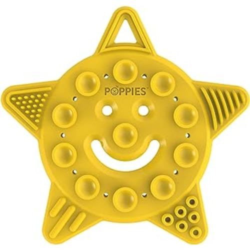 POPPIES Smiley The Star BPA-Free Silicone Suction Cup Teether, Sensory, Bath Toy (Yellow)