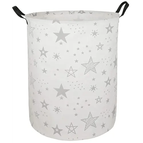 19.7" Inch Round Kids Laundry Clothes Hamper Laundry Basket with Handles,Baby Toys Storage Organizer Bins Laundry Gift Basket for Boys and Girls Room, Bedroom Decorate(Grey Star)
