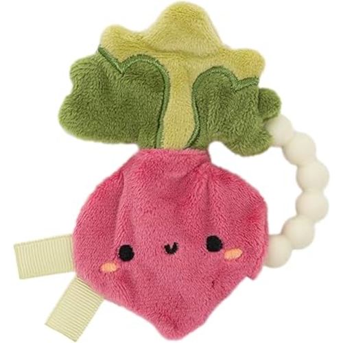 Pearhead Baby Veggie Teether Toy - Plush Turnip with Soft BPA-Free Silicone, Crinkle Sound Easy-to-Hold Teething Ring for Babies Ages 0 Months+, Stocking Stuffers for Newborns, Baby Christmas Gift