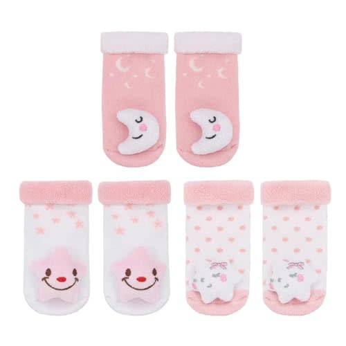 PUPPET Cute Baby Girl Rattle Socks Pink Boogies Set for infants 0-6 Months Plush Moon and Star Adorable Socks